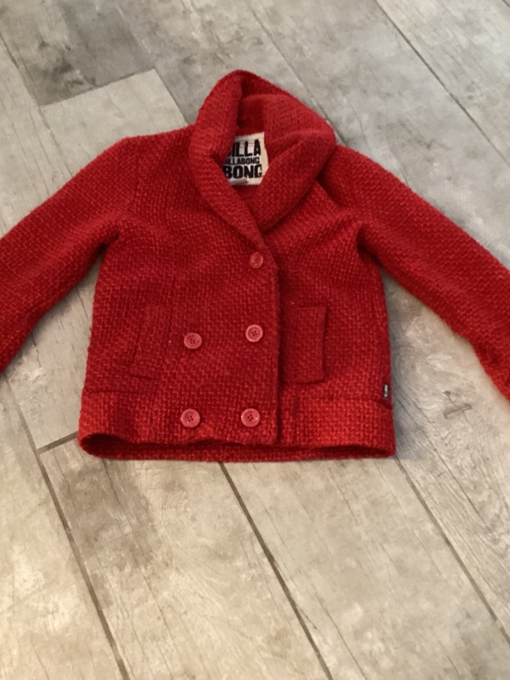 Red tweed billabong waist cropped coat jacket small